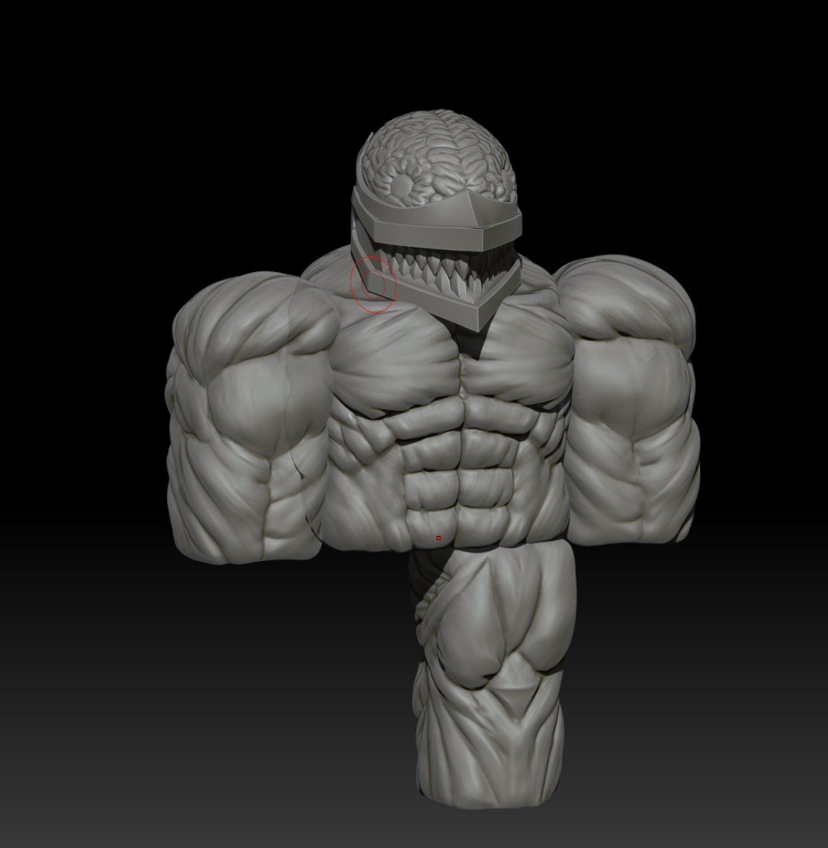 Early 3D clay model of a Nomu boss character in ITAMI — grey sculpt showing the enemy design in development