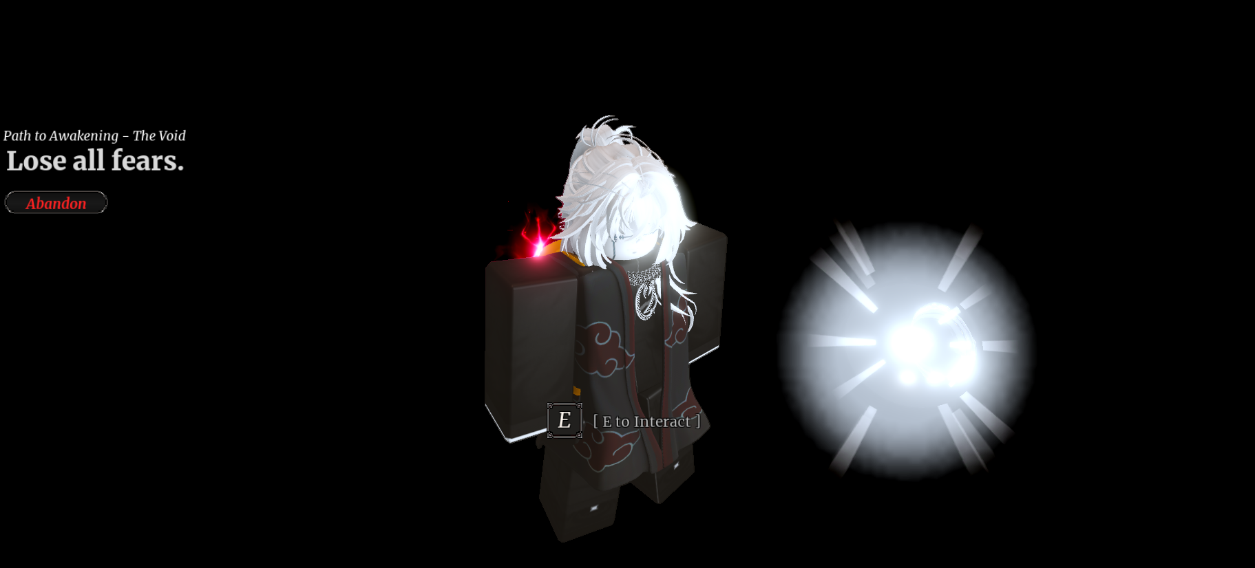 ITAMI Awakening Void entry screen — atmospheric dark void with the text 'Lose all fears' confirming the Void of the Mind mechanic